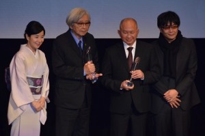 （左から）吉永小百合、山田洋次監督、ジョン・ウー監督、大友啓史監督